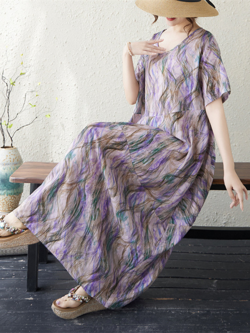 Sunlit Weekend Ease — Cotton Linen Dress with Flowy, Artful Drape