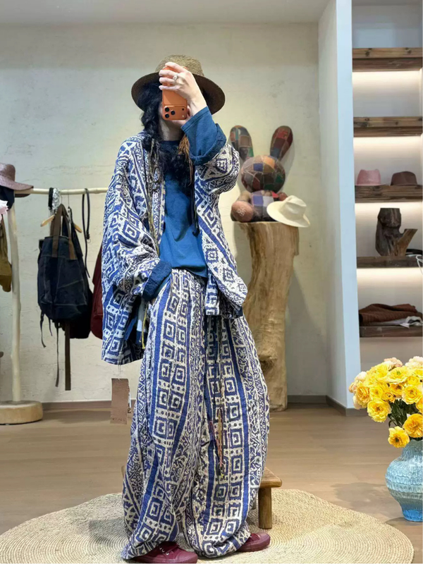 Easygoing Weekend Wide-Leg Pants — Artisanal Print in Cotton Linen Comfort