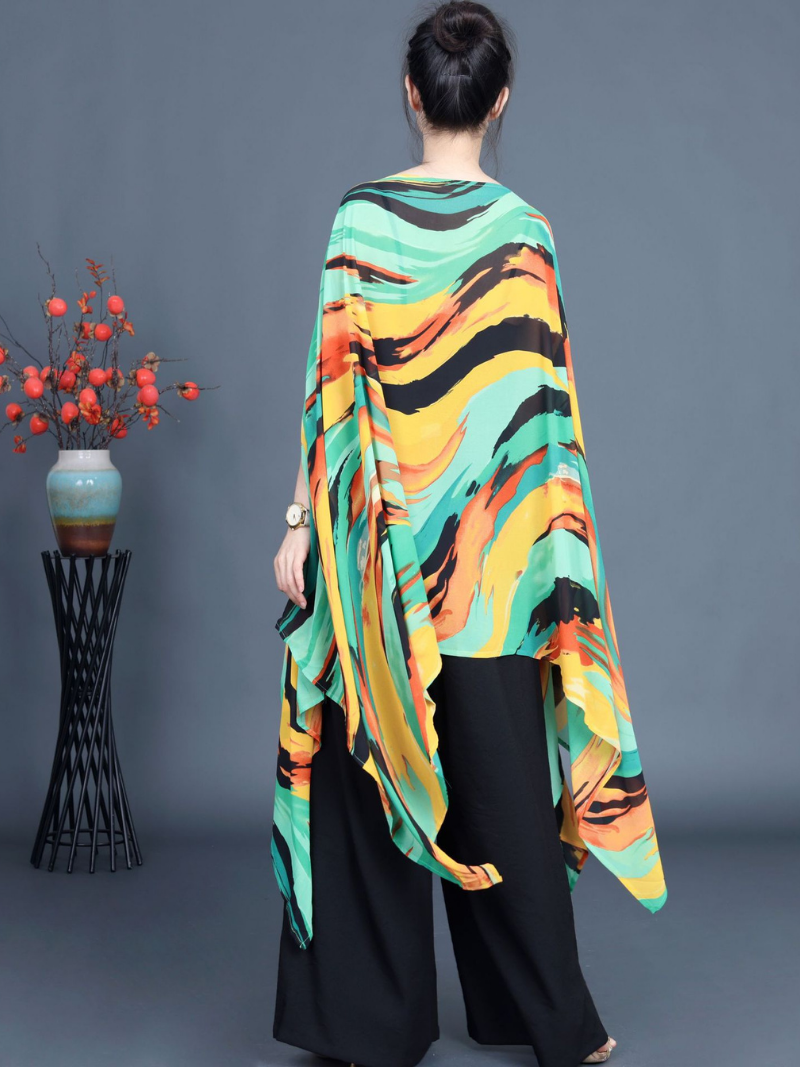 Fashion d'été pour femmes coloré de manches de chauve-souris lâche irrégulières chemises de protection solaire