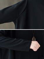 Asymmetrical Oversized Tunic Top with Sculpted Pockets in Black Polyester