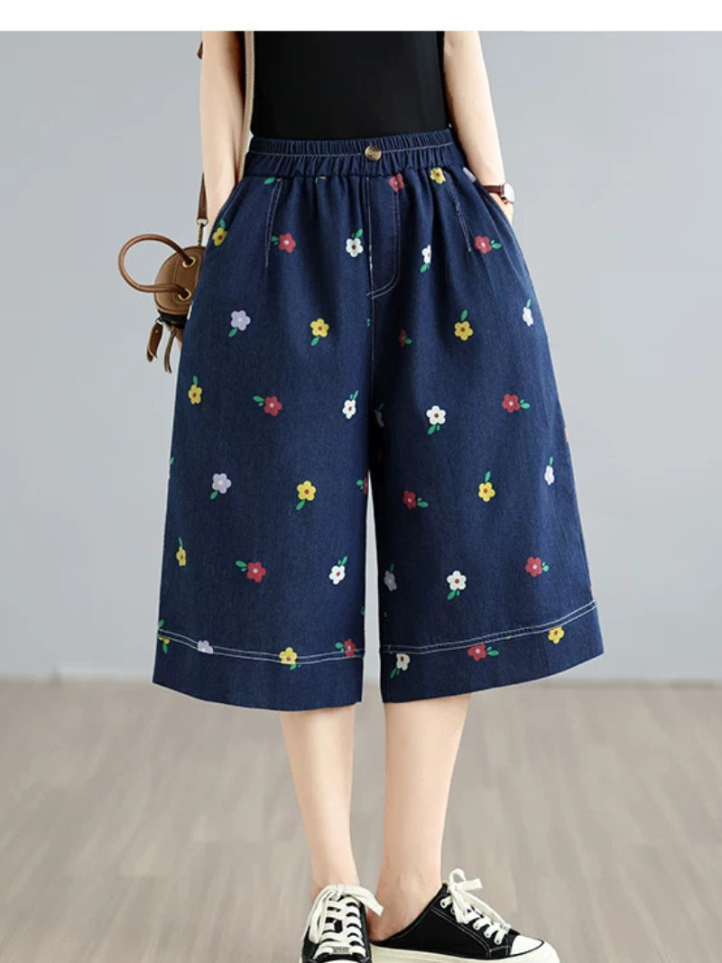 Weekend Ease Denim Culottes — Playful Floral, Effortless Fit and Confidence