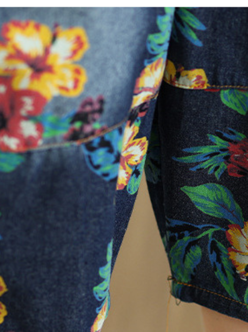 Chic Cotton Floral Harem Pants with Drawstring Waist and Oversized Pockets