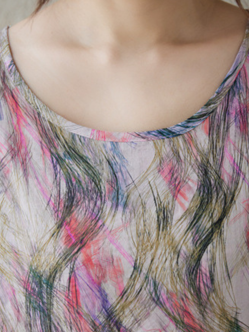 Sunlit Weekend Ease — Cotton Linen Dress with Flowy, Artful Drape