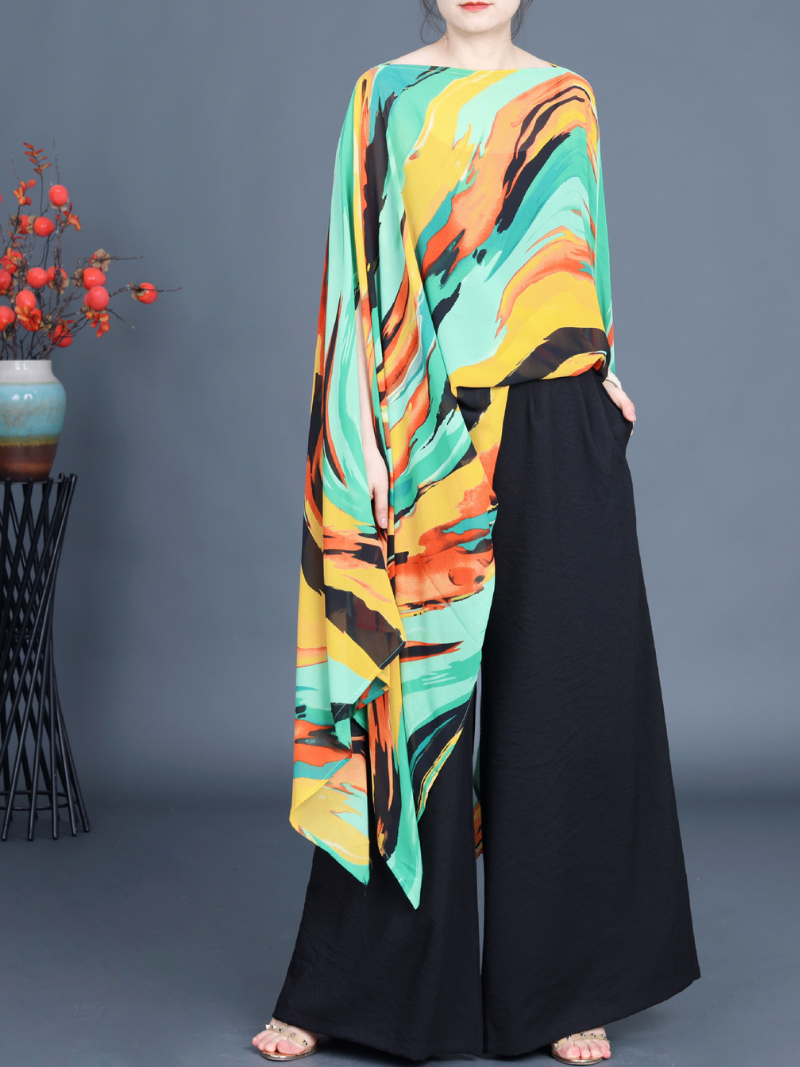 Fashion d'été pour femmes coloré de manches de chauve-souris lâche irrégulières chemises de protection solaire