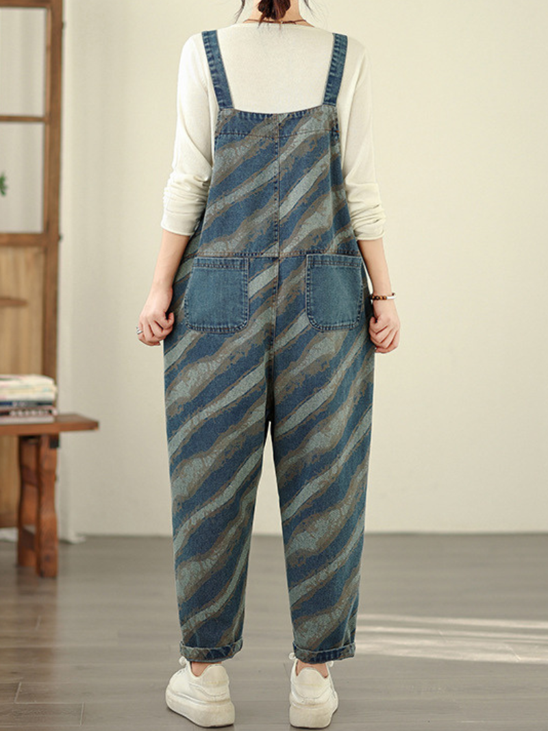 Artful Stripe Women’s Denim Overalls in Soft Cotton, Relaxed Fit