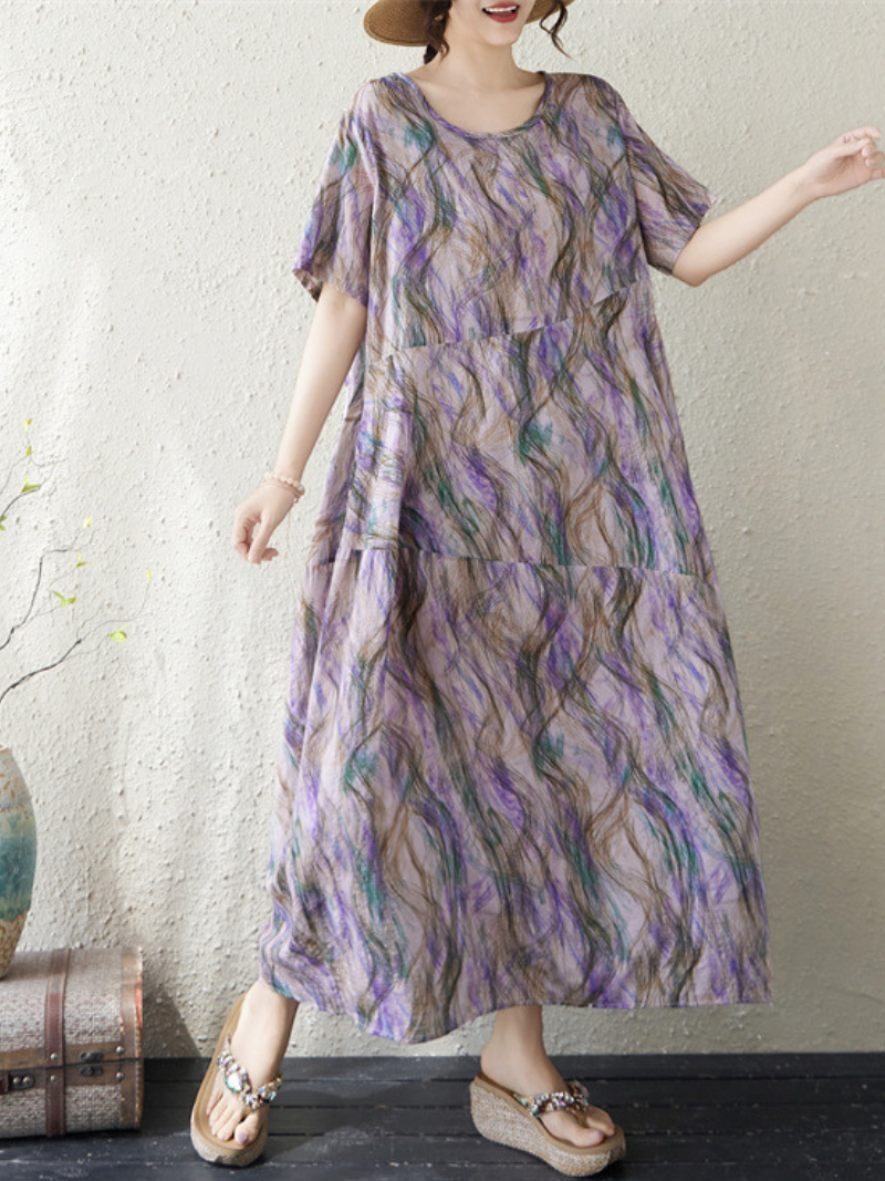 Sunlit Weekend Ease — Cotton Linen Dress with Flowy, Artful Drape