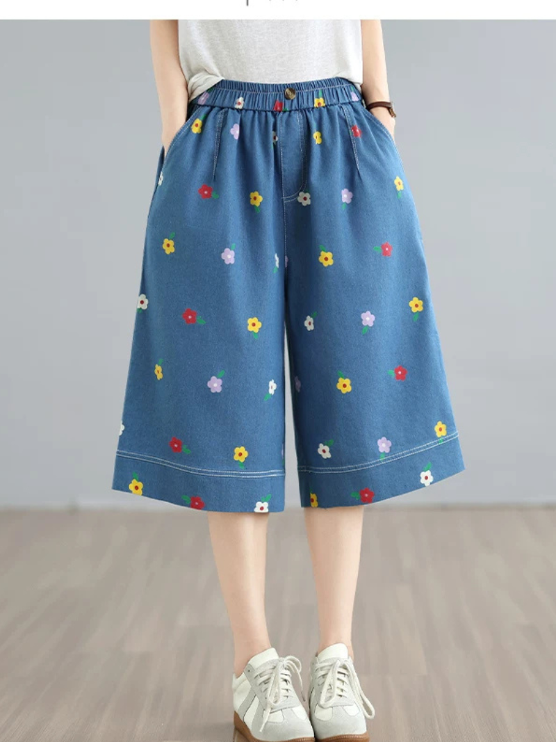 Weekend Ease Denim Culottes — Playful Floral, Effortless Fit and Confidence