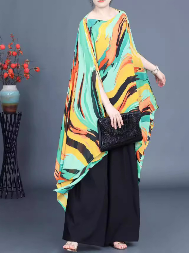 Fashion d'été pour femmes coloré de manches de chauve-souris lâche irrégulières chemises de protection solaire