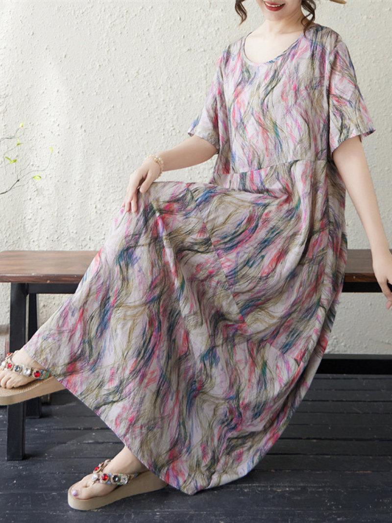 Sunlit Weekend Ease — Cotton Linen Dress with Flowy, Artful Drape