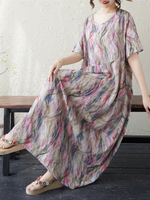Sunlit Weekend Ease — Cotton Linen Dress with Flowy, Artful Drape