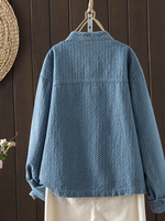 Textured Denim Cotton Women’s Denim Jacket with Gold Buttons, Relaxed Shacket