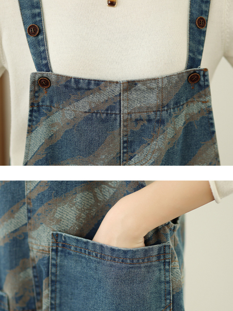 Artful Stripe Women’s Denim Overalls in Soft Cotton, Relaxed Fit