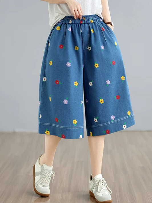Weekend Ease Denim Culottes — Playful Floral, Effortless Fit and Confidence