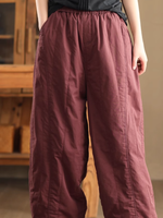 Women Elastic Waist And Inner Plaid Warm Harem Bottom