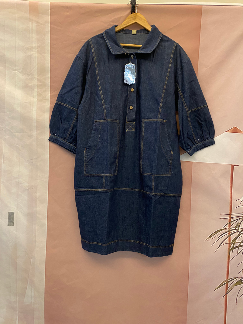 Robe MIDI bleu midi à la tendance à la mode et au col élégant des femmes