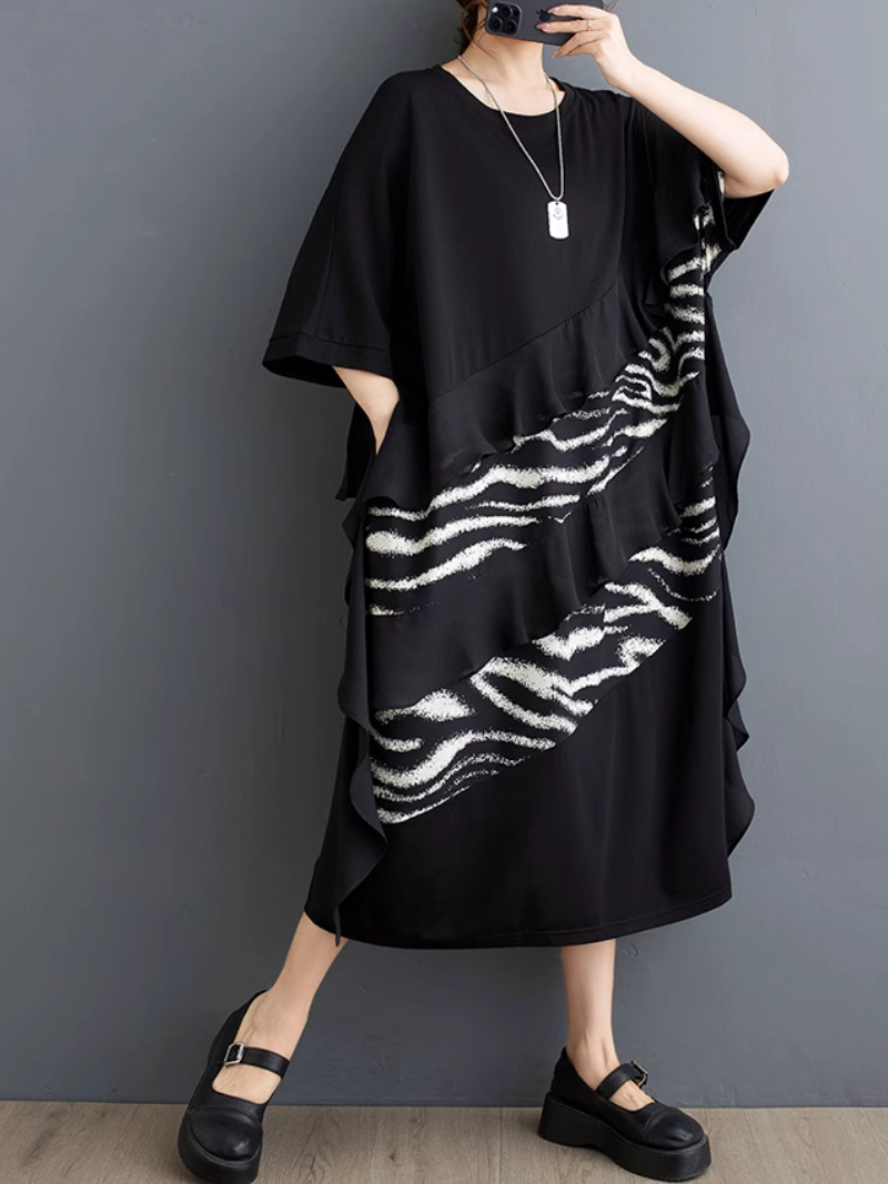 Women's  Relaxed Fit Summer Casual Printed Midi Length Dress