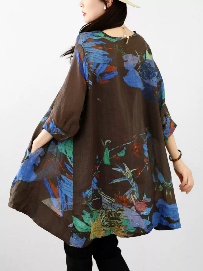 Breezy Weekend Tunic for Effortless Elegance — Linen Blend, Artistically Printed
