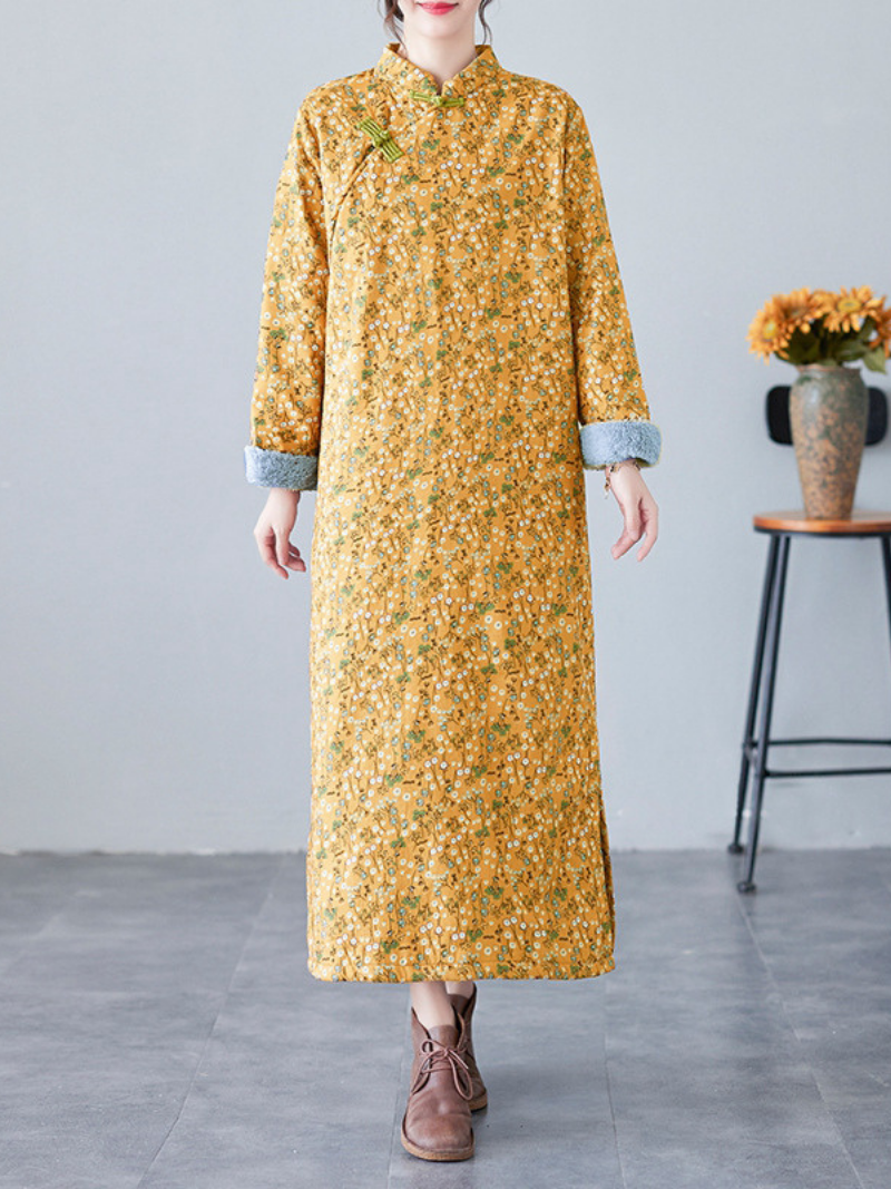 Robe chemise en velours d'hiver pour femmes, épaissie, avec poches latérales et coupe évasée 