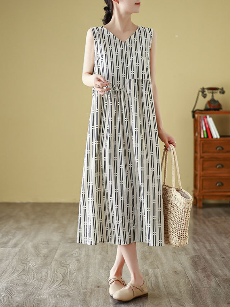 Women's Elegant Striped Printed Mid-Length A-line Dress