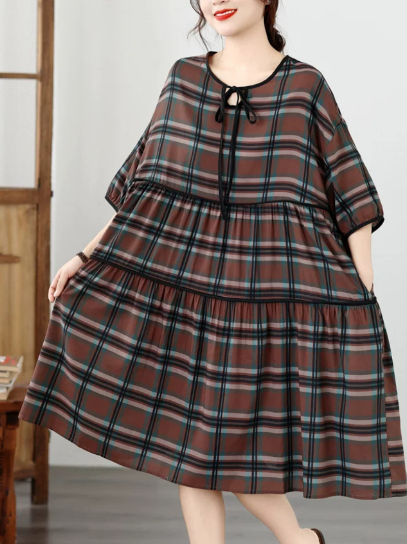 Weekend-Ready Plaid Dress — Airy Cotton Linen, Effortless and Flattering Style