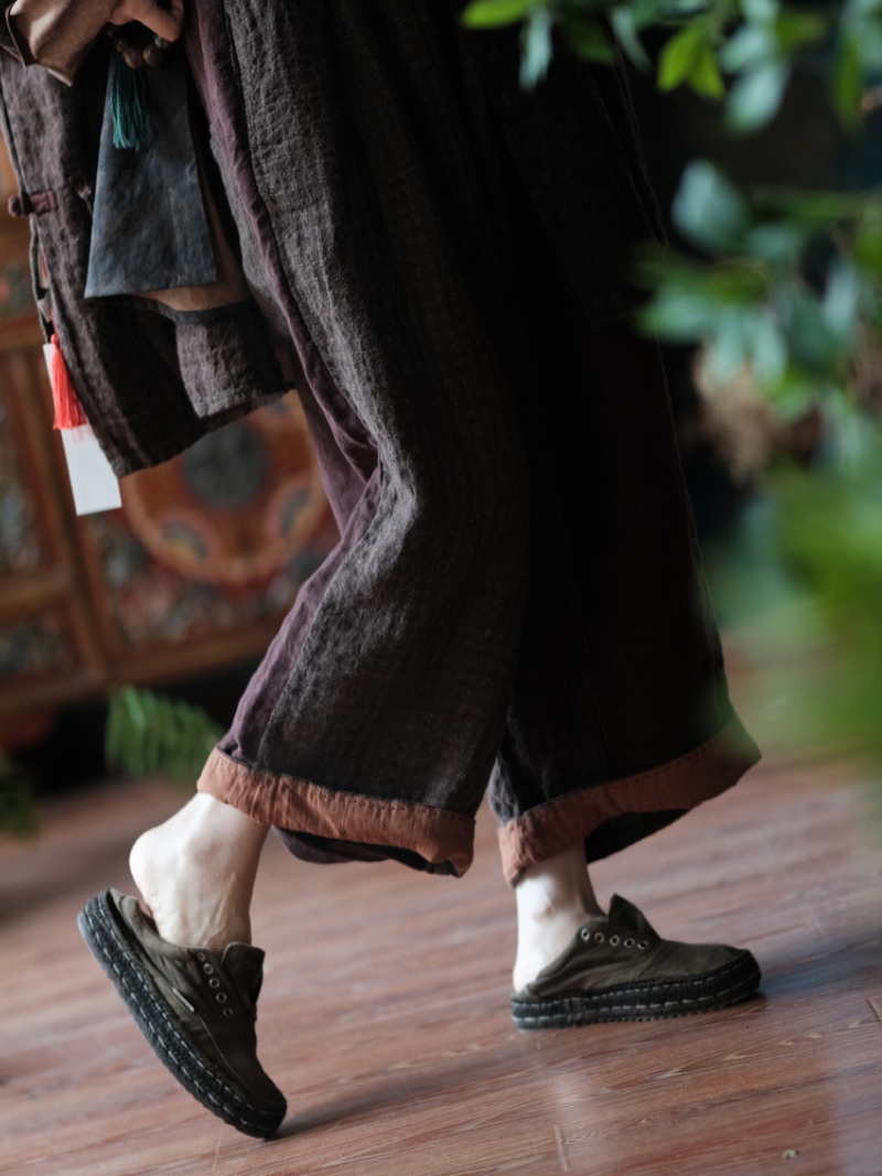 Pantalon de taille élastique à carreaux à carreaux ajusté en été des femmes