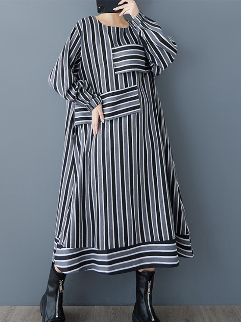 Women's Spring and Autumn Stylish Striped Casual Loose A-Line Dress