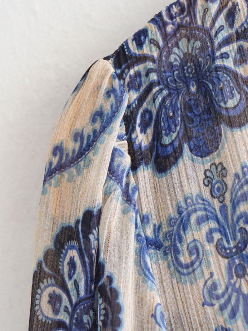 Robe imprimée en V géométrique A-Line à manches longues à manches longues à manches longues