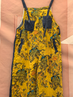 Boho Vintage Print Dungarees with Denim Panels - Cropped Loose Overalls
