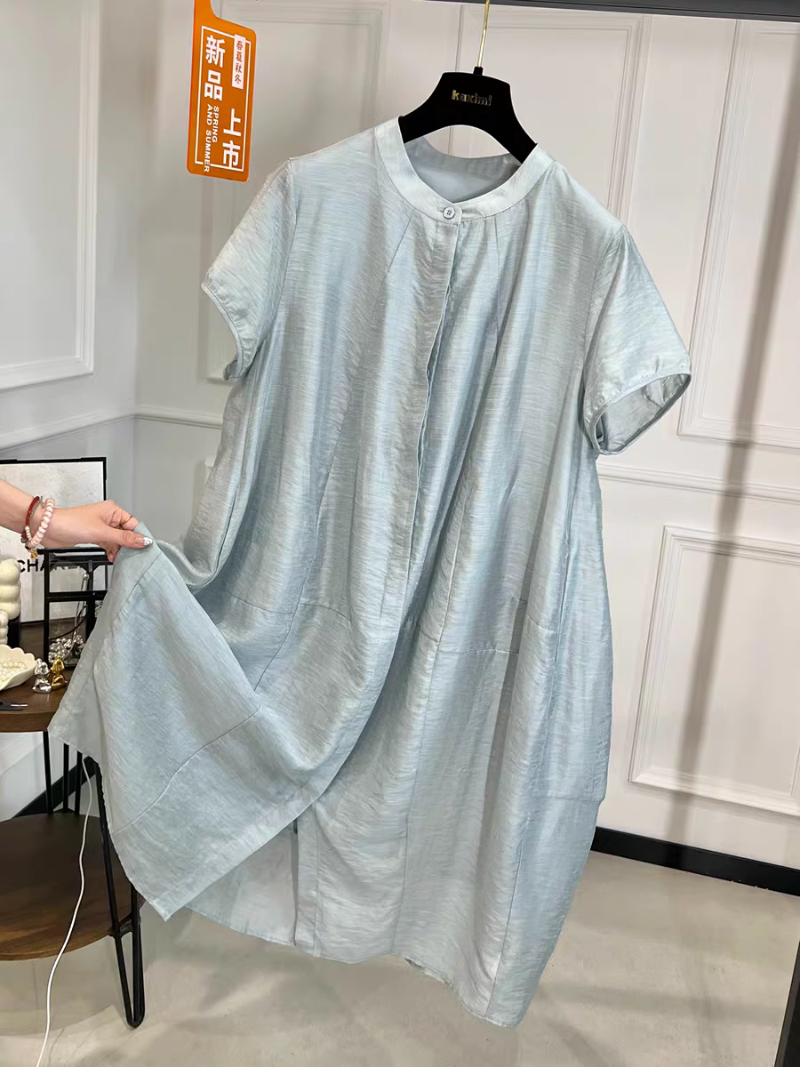 Flowy midi shirt dress for women