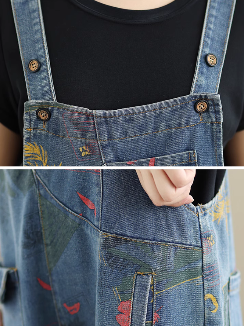 Women's Beautiful Straight-Leg Pant Style Printed Overall Dungarees