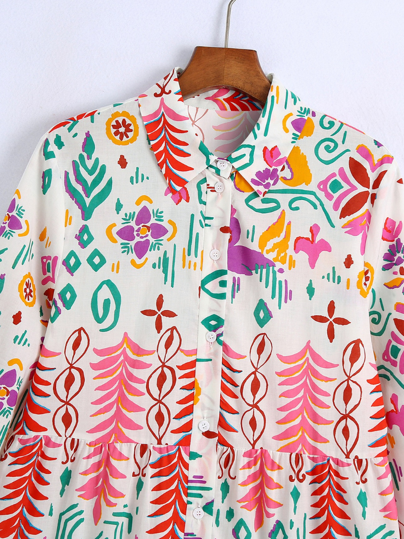 Women's Summer Long Sleeves Printed Smock Dress | Eva Trends