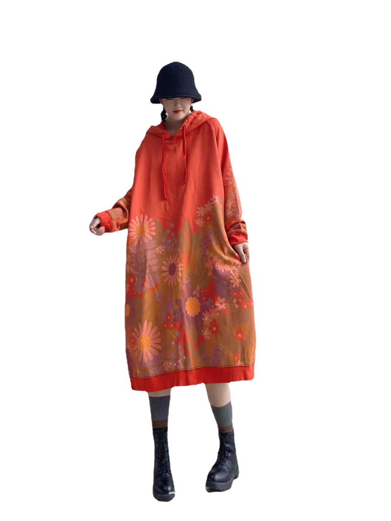 Floral hooded midi dress