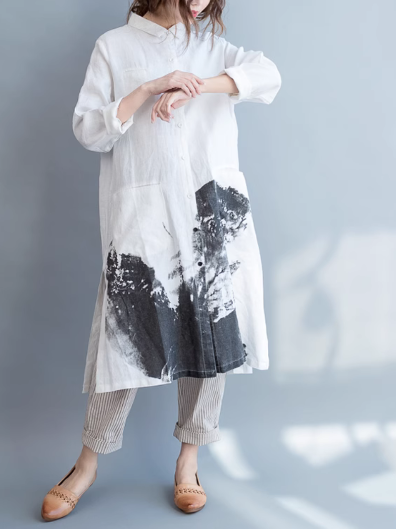 Robe de chemise à poches avant au genou du genou pour femmes