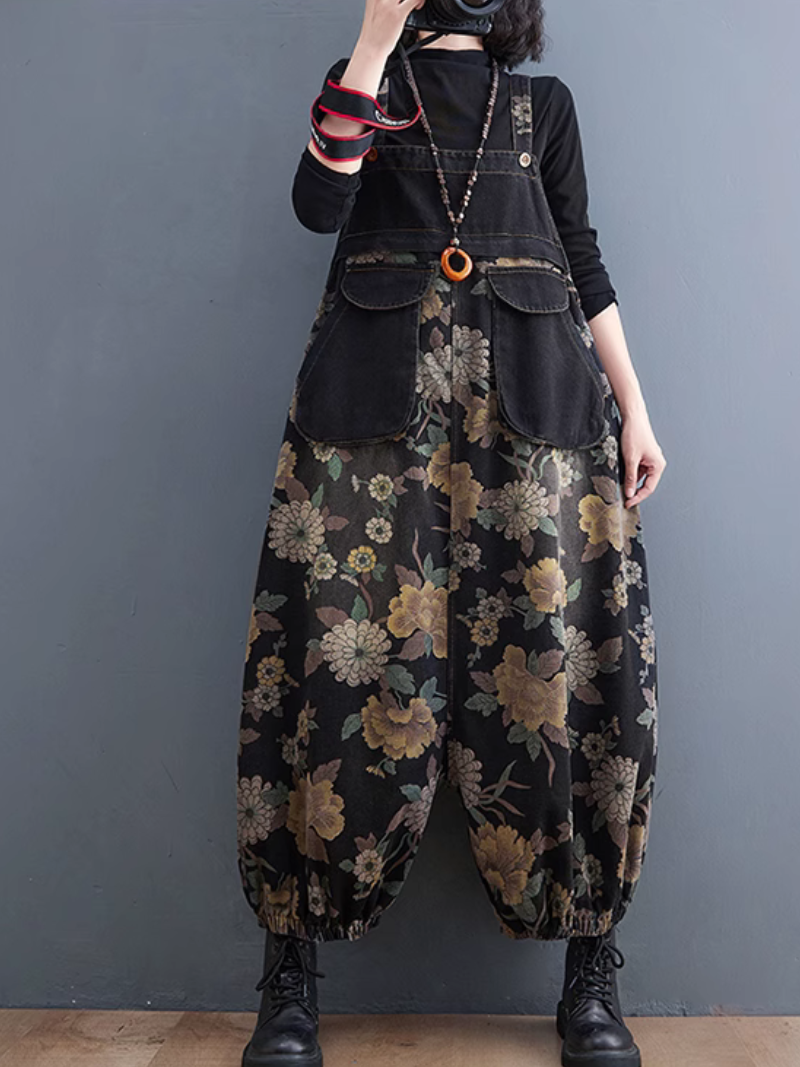 Women's Flower Printed Dungaree