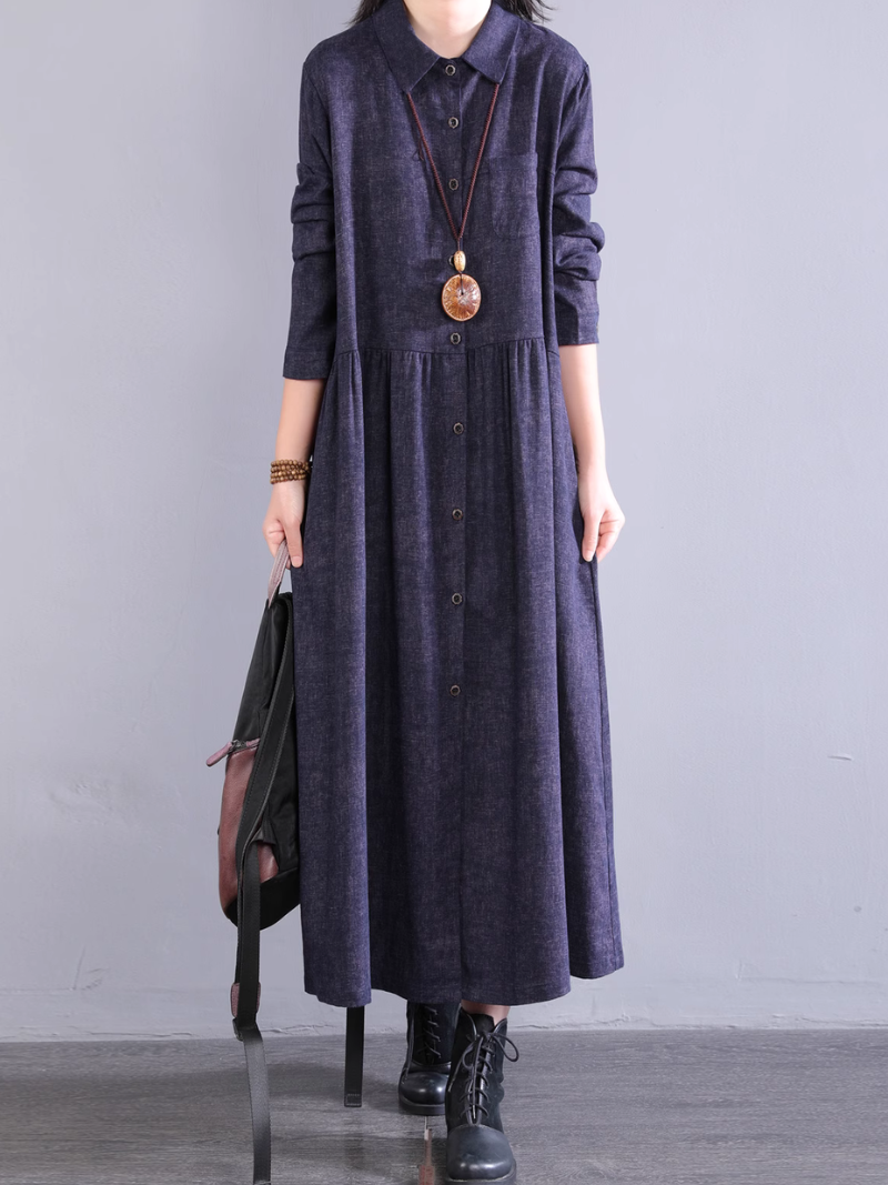 Robe chemise d'été pour femmes à col boutonné de type ligne A 