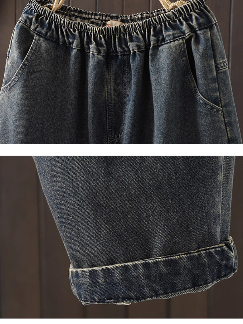 Jeans rétro parfaits pour femmes brodées de patch lâche en bas