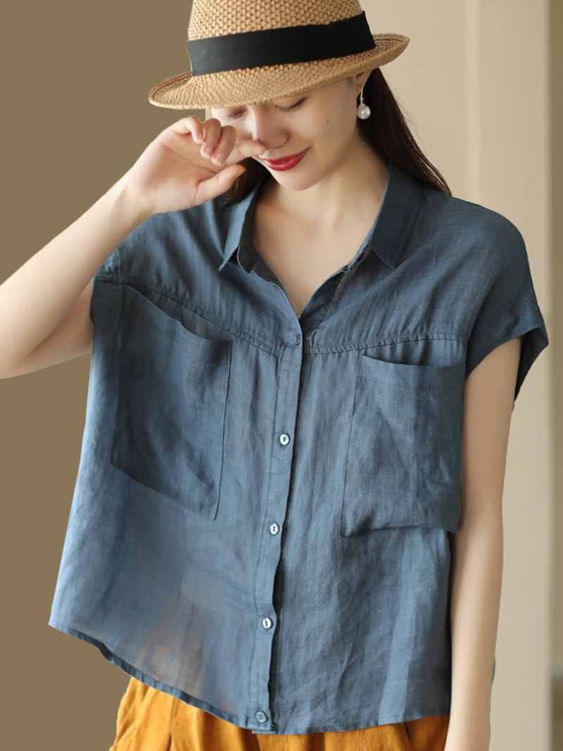 Women's Summer Cool Casual Wear Double-Pocket Loose Top