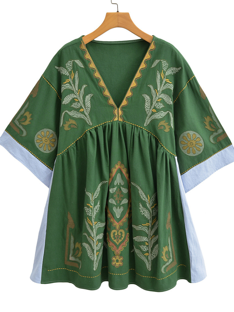 Robe kimono brodée à col décontractée en V Custo