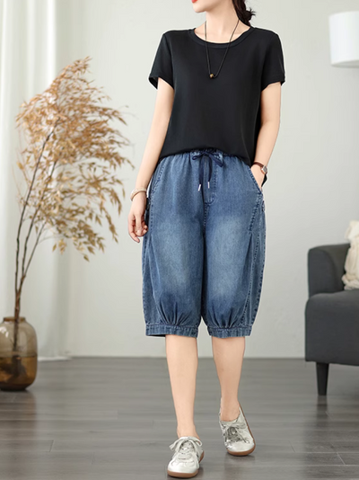 Women's Trendy Denim Shorts Midi-Length Pants Style Bottom