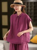 Women’s Ramie Collar Shirt Top Loose Fit Casual Wear