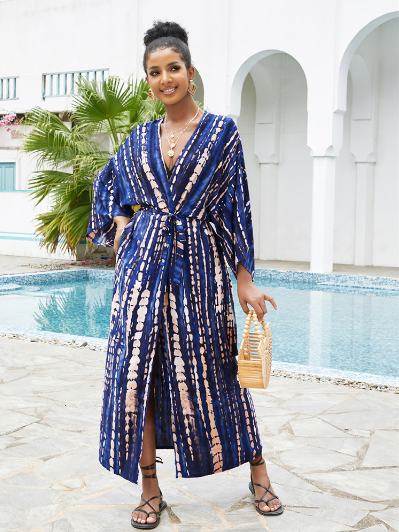Coupage de plage à la rayonne pour femmes Robe Kimono Robe de ceinture imprimée