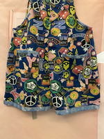 Graphic Print Short Dungarees - NYC Patchwork Denim Style