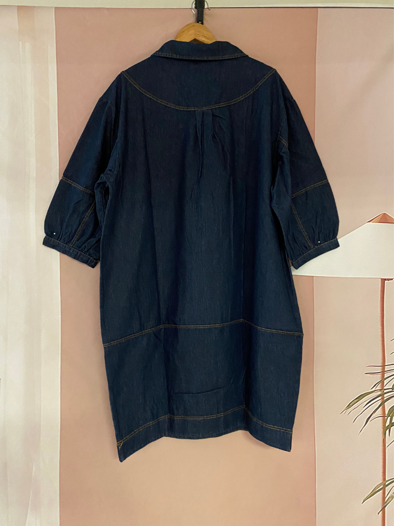 Robe MIDI bleu midi à la tendance à la mode et au col élégant des femmes