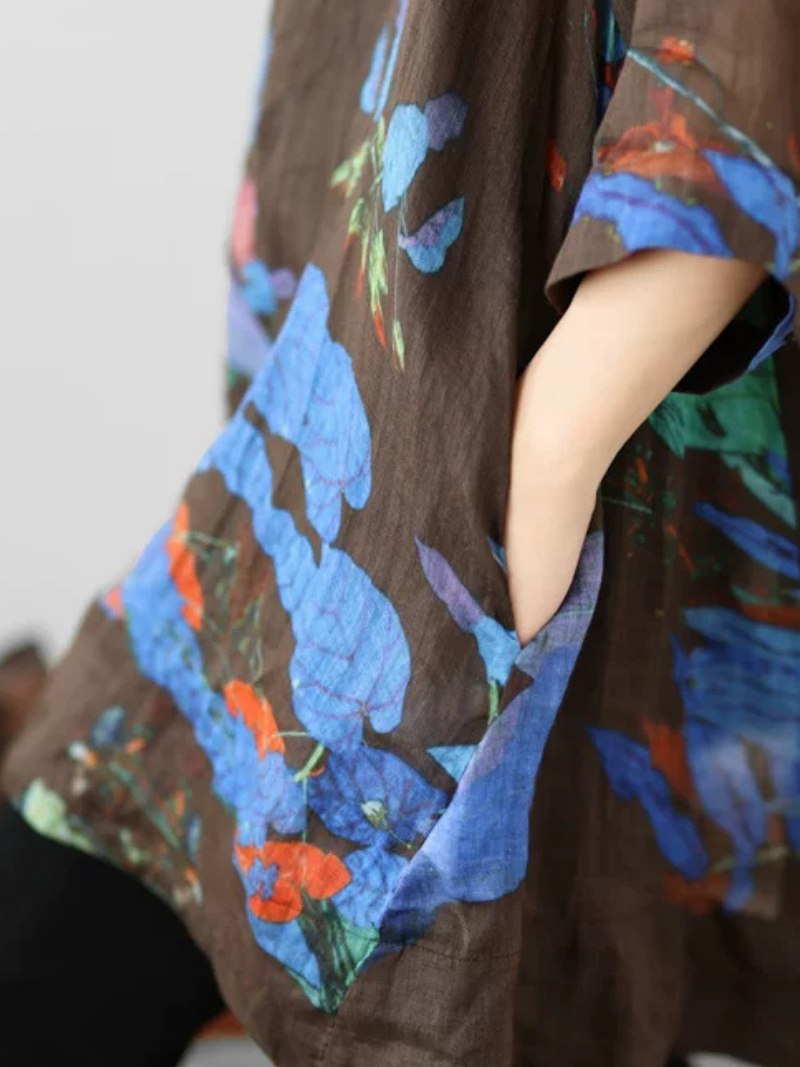 Breezy Weekend Tunic for Effortless Elegance — Linen Blend, Artistically Printed