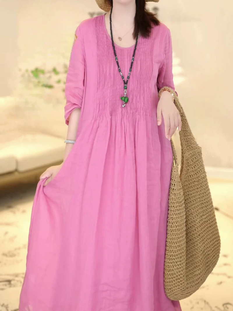 Breezy Weekend Midi — Cotton-Linen Dress with Effortless Fit & Pockets