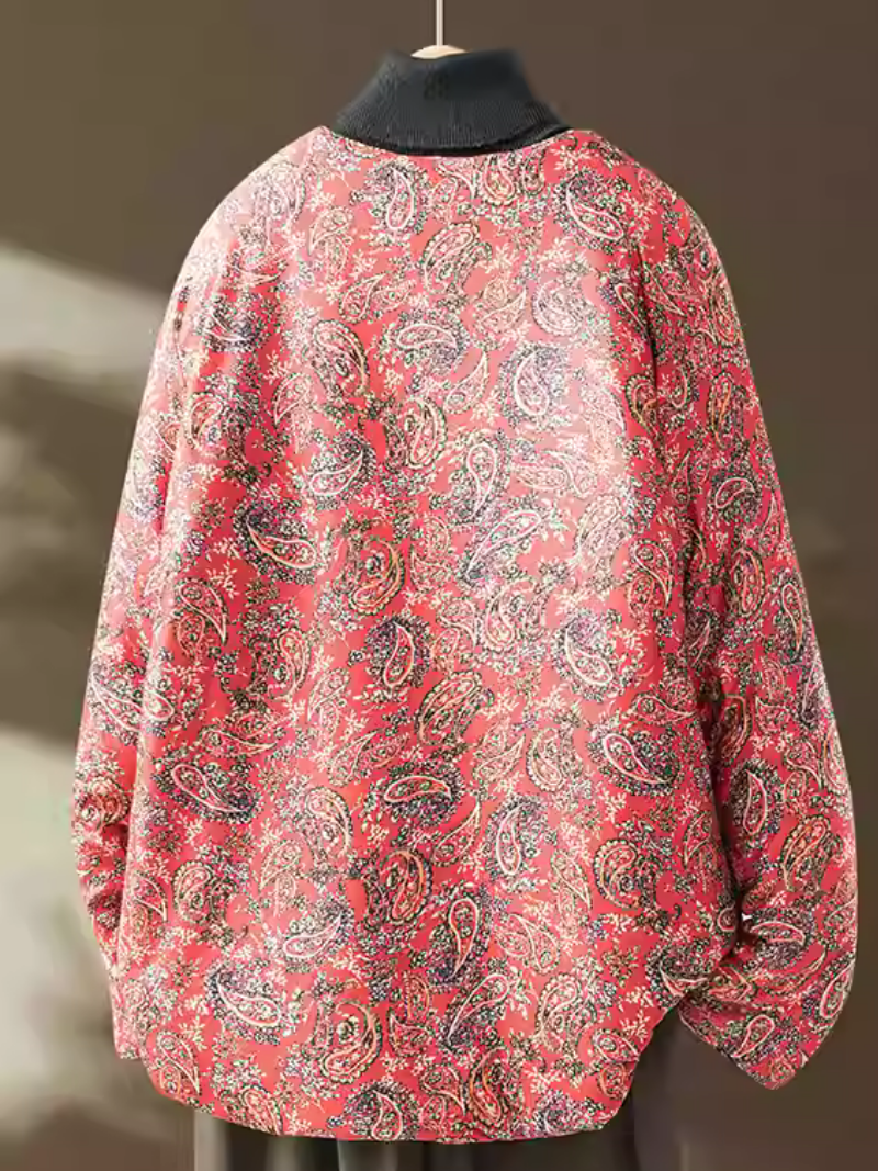 Women's Paisley Quilted Jacket, V‑Neck Buttoned, Polyester Cotton Comfort Layer