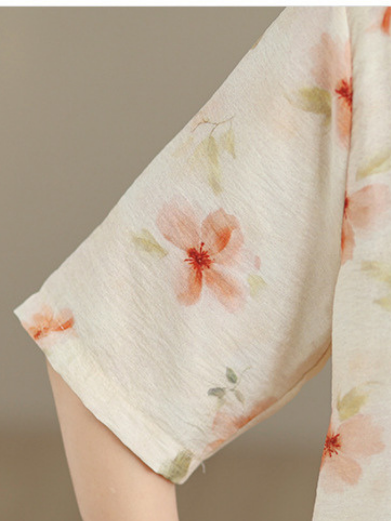 Sunlit Brunch Floral Blouse — Breathable Cotton-Linen, Effortlessly Polished Everyday Comfort