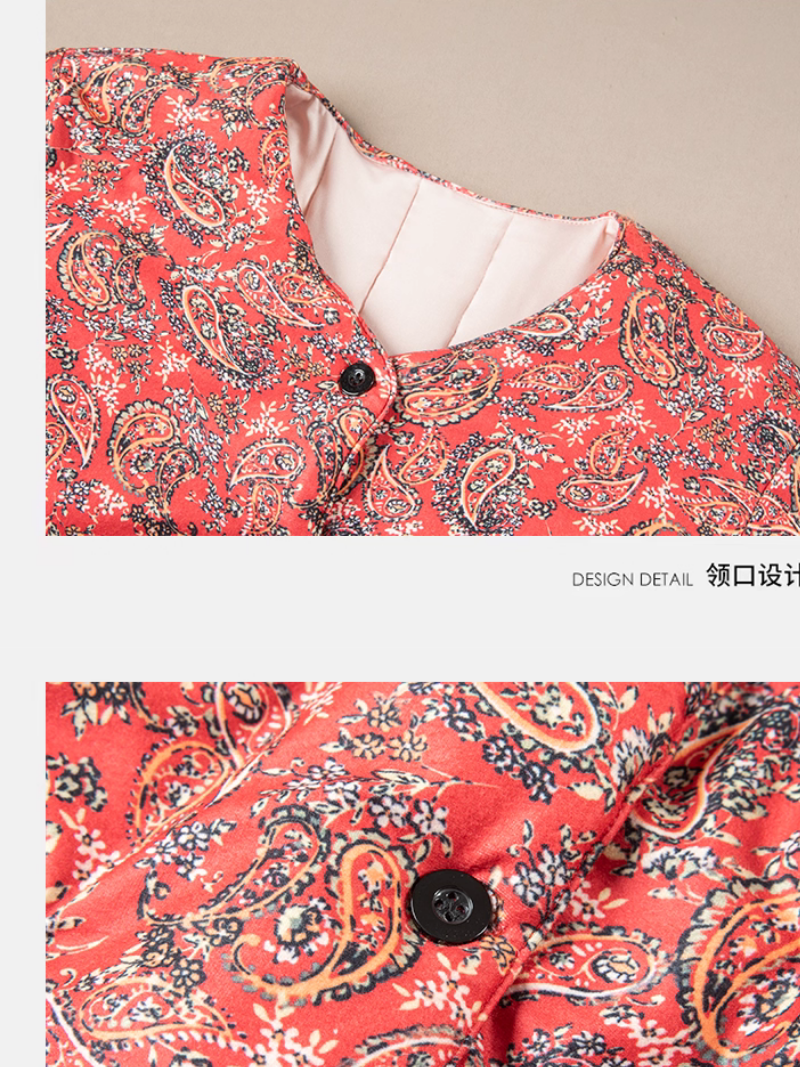 Women's Paisley Quilted Jacket, V‑Neck Buttoned, Polyester Cotton Comfort Layer