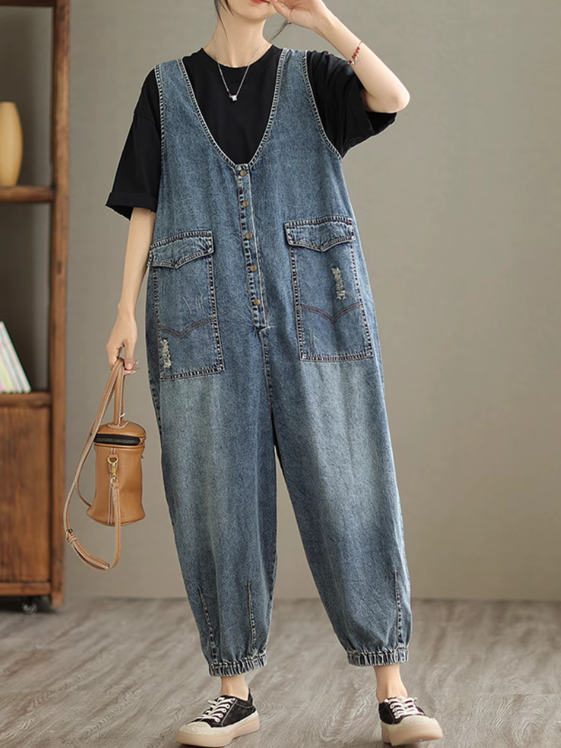Summer des femmes en vrac en vrac de denim High Dungaree