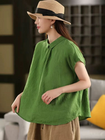 Women’s Ramie Collar Shirt Top Loose Fit Casual Wear